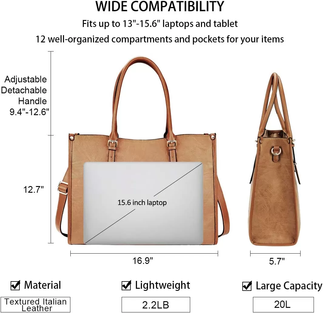 Laptop Bag for Women 15.6 Inch Waterproof Lightweight Leather Laptop ...