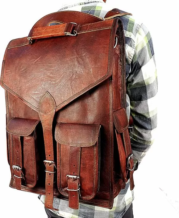 18″ Leather Backpack Laptop Messenger Lightweight School Bag