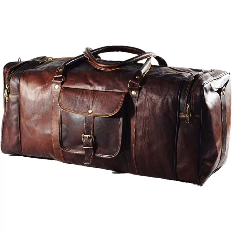 Duffel Bag Genuine Vintage Brown Leather Goat Hide 24″ Travel Luggage Bag