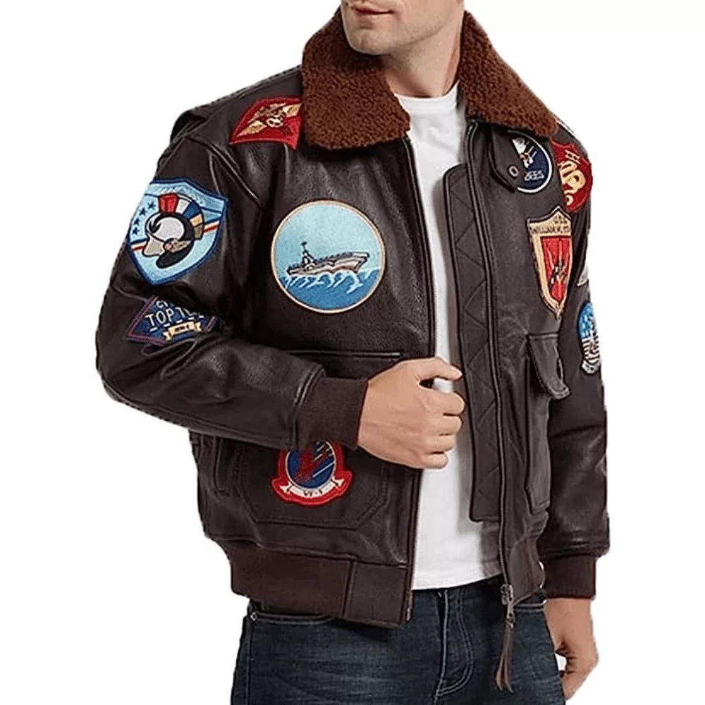G1 Bomber Air Force Real Cow Leather Maverick Aviator Bomber Leather Jacket