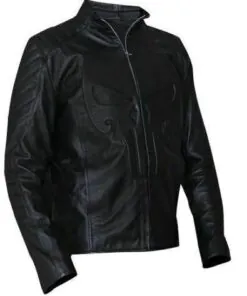 Black Punisher Padded Embossed Biker Leather Jacket - Image 3