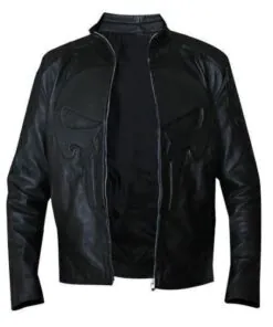 Black Punisher Padded Embossed Biker Leather Jacket - Image 2