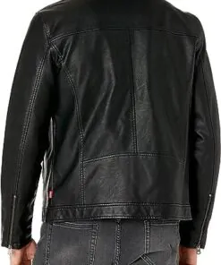 Alternative view of Black Leather Laydown Collar Racer Jacket for Men