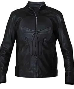 Black Punisher Padded Embossed Biker Leather Jacket