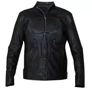 Black Punisher Padded Embossed Biker Leather Jacket