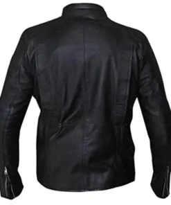 Black Punisher Padded Embossed Biker Leather Jacket - Image 4