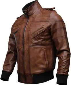 Bomber Genuine Leather Men's Jacket Hooded - Black and Brown - Image 6