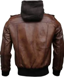 Bomber Genuine Leather Men's Jacket Hooded - Black and Brown - Image 5