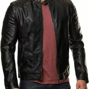 Biker Men’s Real Leather Black Bomber Jacket