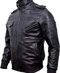 Alternative view of Bomber Genuine Leather Men's Jacket Hooded - Black and Brown