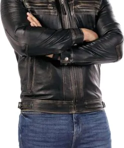 Lambskin Leather Jacket - Men's Casual Style Café Racer Real Quilted Style for Motorcycle - Image 5