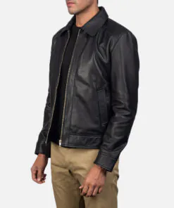 Black Bomber Leather Jacket - Image 5