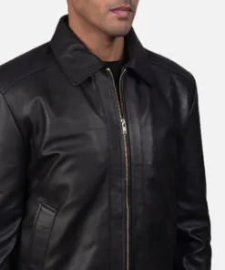 Black Bomber Leather Jacket - Image 4