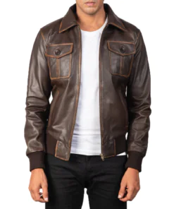 Mens Brown Leather Bomber Jacket