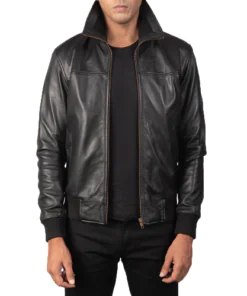 USA Air Rolf Black Leather Bomber Jacket