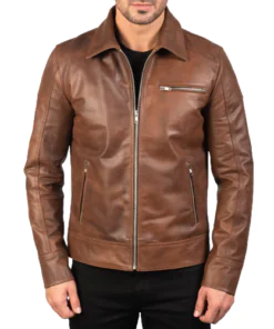 Bomber Brown Leather Biker Jacket