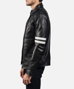 Black Bomber Leather Jacket For Mens - Image 4