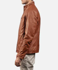 Brown Leather Biker Bomber Jacket - Image 3