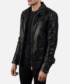 Men's Real Leather Bomber Jacket Black - Image 4