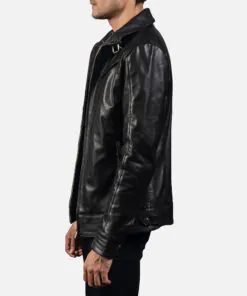 Men's Real Leather Bomber Jacket Black - Image 5