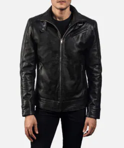 Men's Real Leather Bomber Jacket Black - Image 3