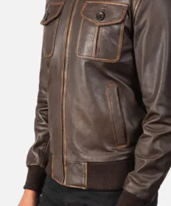 Mens' Aaron Brown Leather Bomber Jacket - Image 4