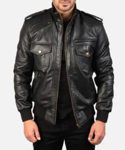 Agent Shadow Mens Brown Leather Bomber Jacket - Image 5
