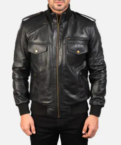 Agent Shadow Mens Brown Leather Bomber Jacket - Image 6