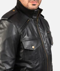 Agent Shadow Mens Brown Leather Bomber Jacket - Image 7