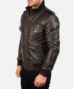 Alternative view of Agent Shadow Mens Brown Leather Bomber Jacket