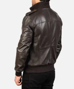 Agent Shadow Mens Brown Leather Bomber Jacket - Image 4