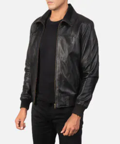 Air Rolf Black Leather Bomber Jacket - Image 4