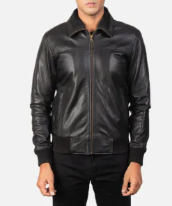 Air Rolf Black Leather Bomber Jacket - Image 3