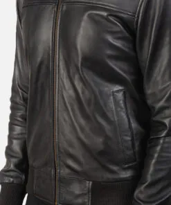 Air Rolf Black Leather Bomber Jacket - Image 5