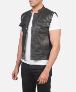 Atlas Moto Mens Brown Leather Vest - Image 4
