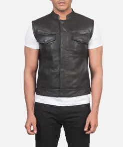 Atlas Moto Mens Brown Leather Vest - Image 3