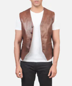 Mens Brown Leather Vest - Image 4