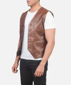 Mens Brown Leather Vest - Image 3