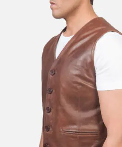 Mens Brown Leather Vest - Image 5