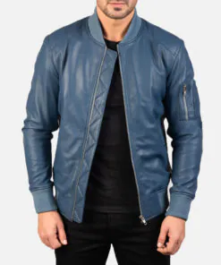 Men's Bomber Leather Jackets in Brown, Blue and Black - Image 3