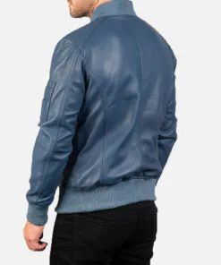 Men's Bomber Leather Jackets in Brown, Blue and Black - Image 4