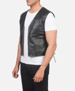Mens Brandon Black Leather Vest - Image 4