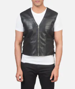 Mens Brandon Black Leather Vest - Image 3