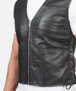 Mens Brandon Black Leather Vest - Image 5