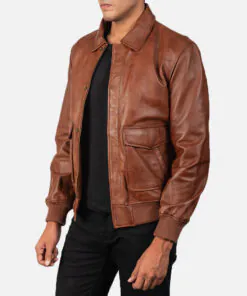 Alternative view of Mens Brown A2 Leather Bomber Leather Jacket