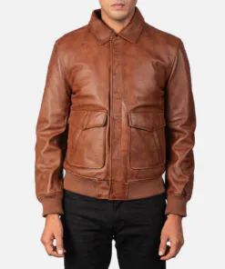 Mens Brown A2 Leather Bomber Leather Jacket - Image 5