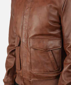 Mens Brown A2 Leather Bomber Leather Jacket - Image 4