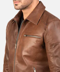 Bomber Brown Leather Biker Jacket - Image 5
