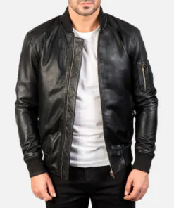 Men's Bomber Leather Jackets in Brown, Blue and Black - Image 5