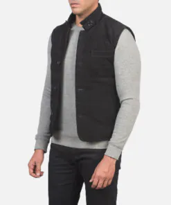 Mens Tony Black Suede Vest - Image 4